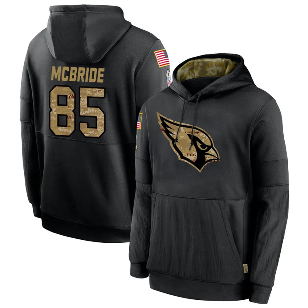 tocy A.Cardinals #85 Trey McBride Player Black Salute to Service Hoodies Stitched Jerseys