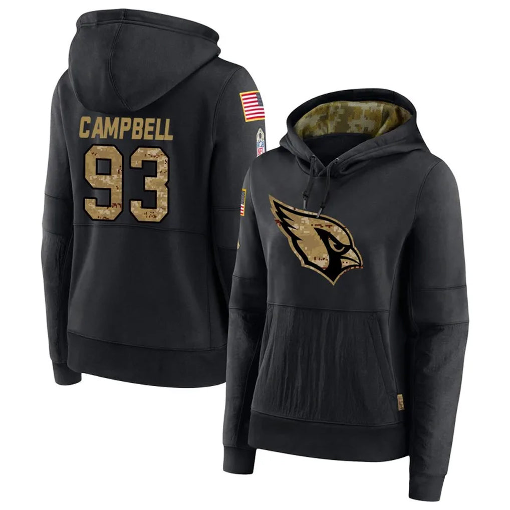 tocy A.Cardinals #93 Calais Campbell Player Black Salute to Service Hoodies Stitched Jerseys