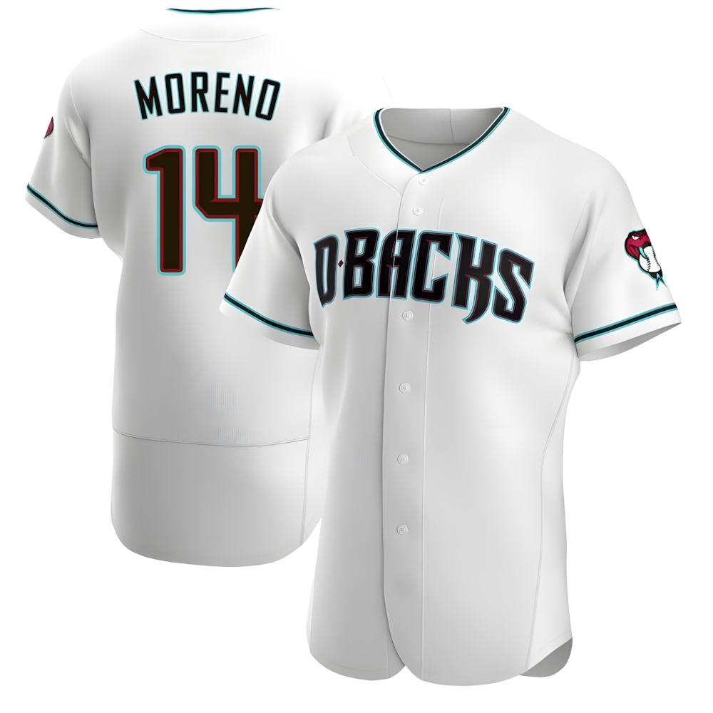 tocy A.Diamondbacks #14 Gabriel Moreno Player White Teal Alternate Stitched Jerseys