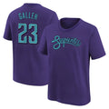 tocy A.Diamondbacks #23 Zac Gallen Player Purple Fuse City Connect round collar T shirt Stitched Jerseys
