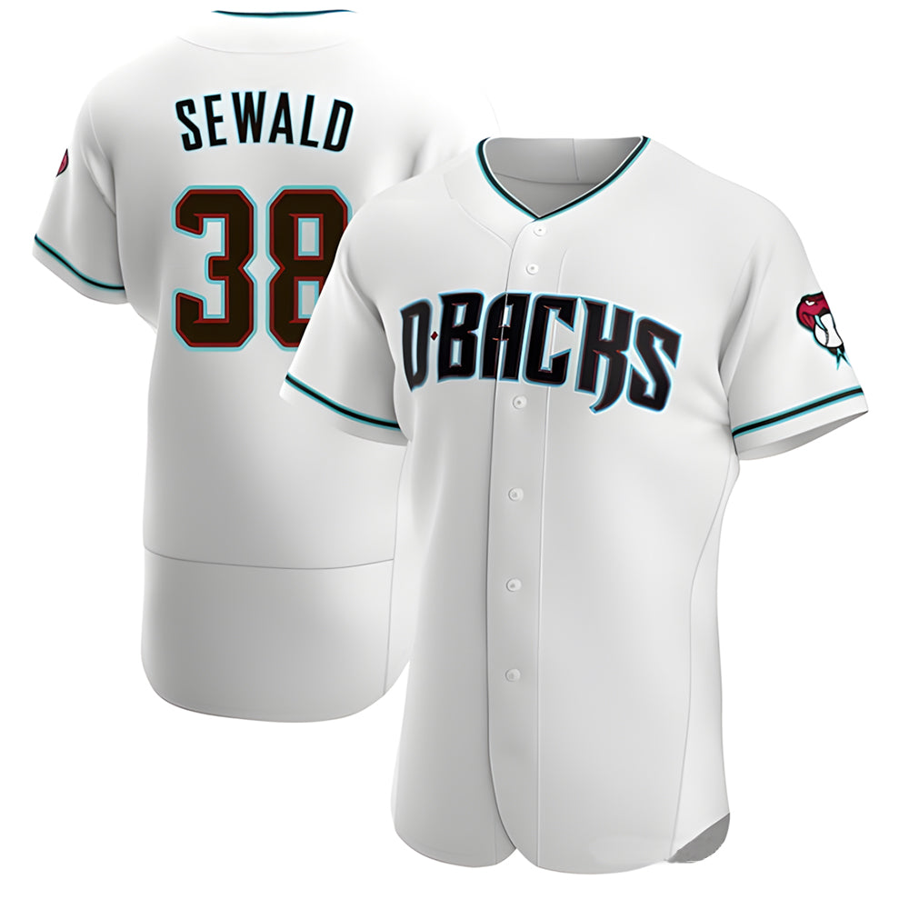 tocy A.Diamondbacks #38 Paul Sewald Player White Teal Authentic Alternate Stitched Jersey