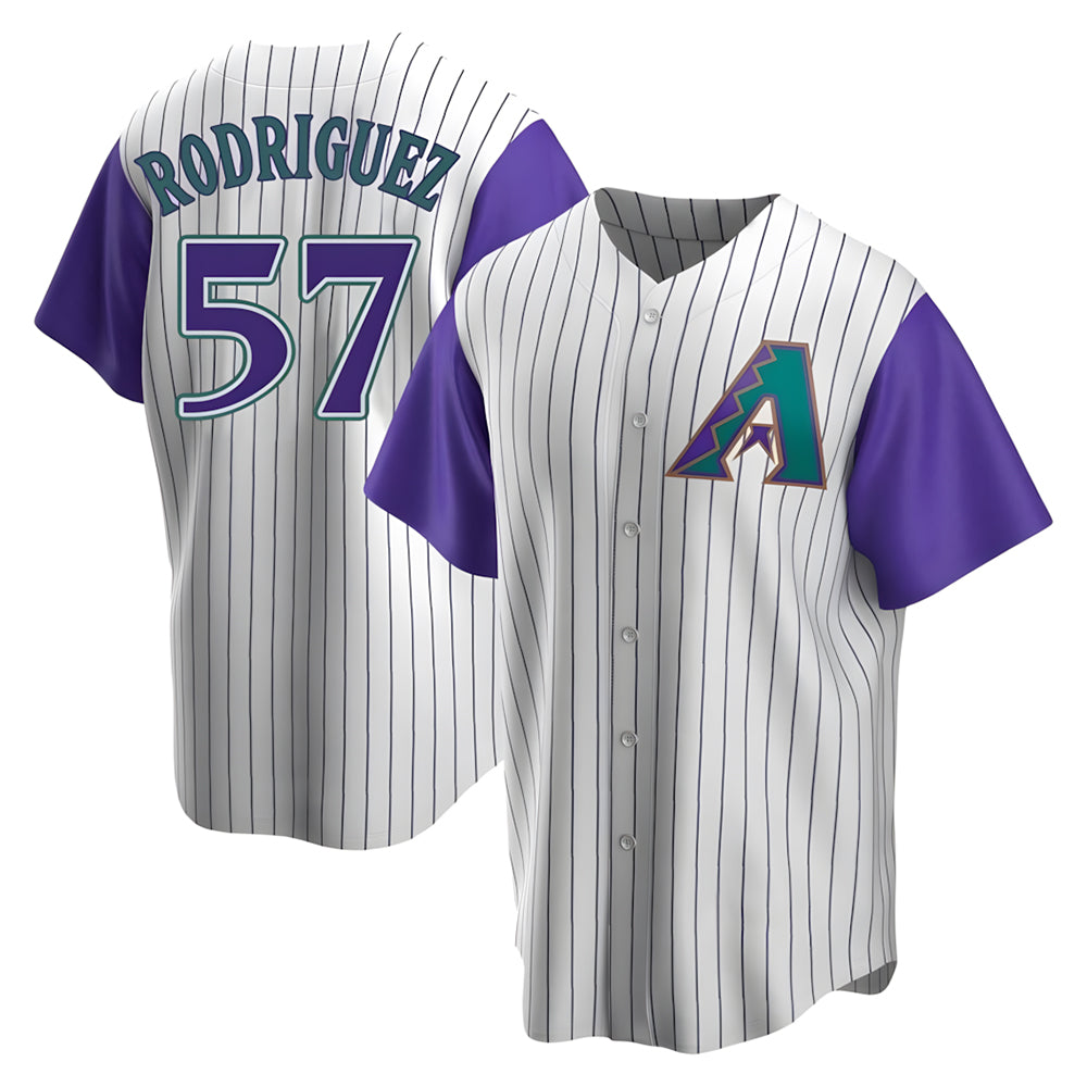 tocy A.Diamondbacks #57 Eduardo Rodriguez Player  Cream Purple Replica Alternate Cooperstown Collection Stitched Jersey