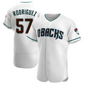 tocy A.Diamondbacks #57 Eduardo Rodriguez Player White Teal Alternate Stitched Jersey