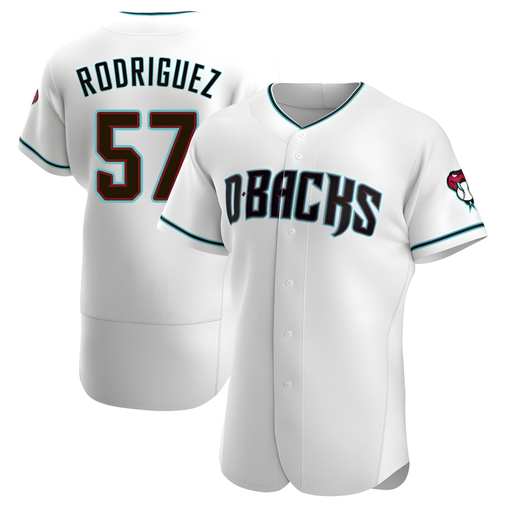 tocy A.Diamondbacks #57 Eduardo Rodriguez Player White Teal Alternate Stitched Jersey