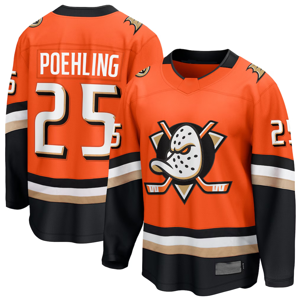 Tocy A.Ducks #25 Ryan Poehling Orange Home Breakaway Jerseys