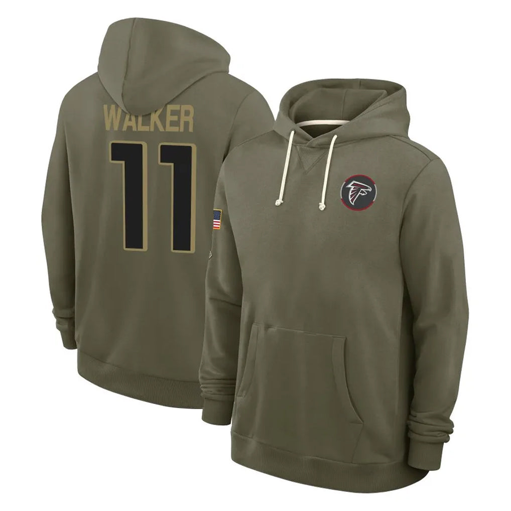 tocy A.Falcons #11 Jalon Walker Player Olive 2025 Salute to Service Hoodies Stitched Jerseys