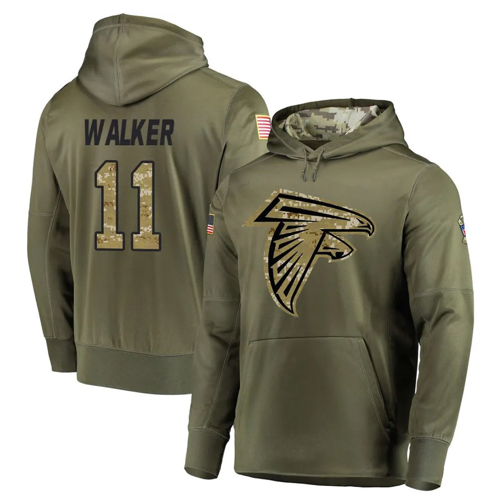 tocy A.Falcons #11 Jalon Walker Player Olive Salute to Service Club Fleece Hoodie Stitched Jerseys
