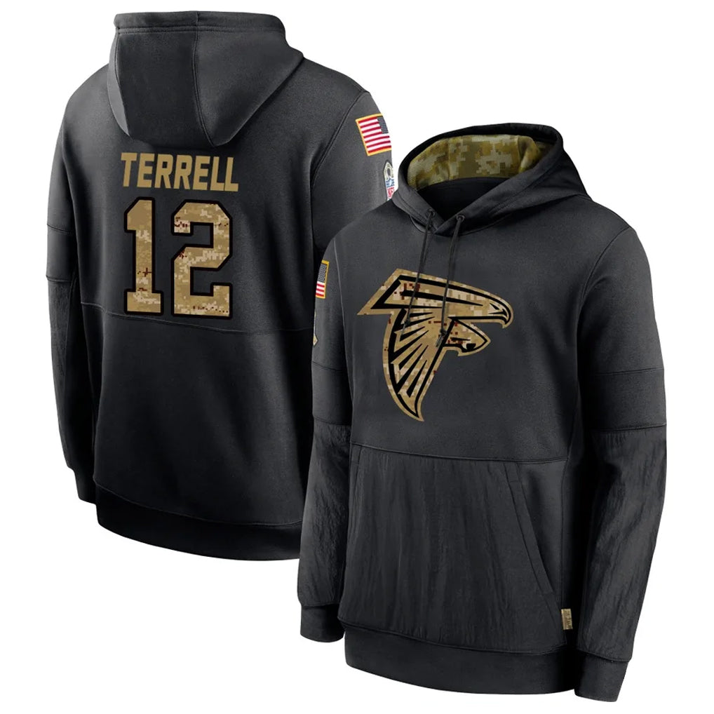 tocy A.Falcons #12 Avieon Terrell Player Black Salute to Service Limited Black Hoodie Stitched Jerseys