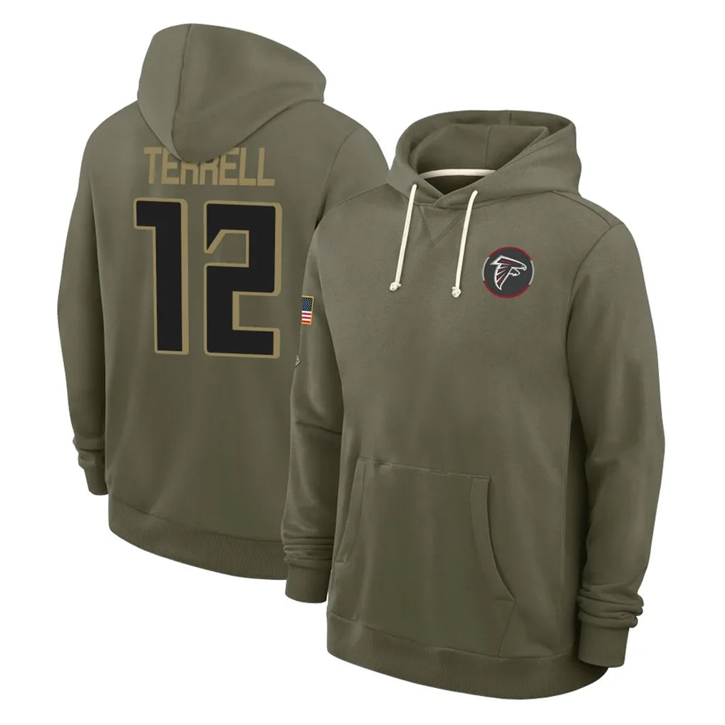 tocy A.Falcons #12 Avieon Terrell Player Olive 2025 Salute to Service Hoodies Stitched Jerseys