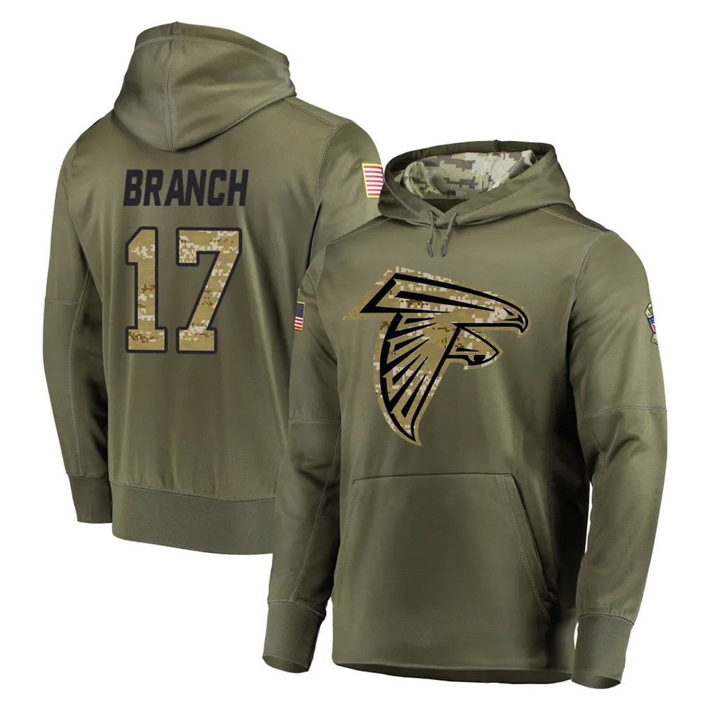 tocy A.Falcons #17 Zachariah Branch Player Olive Salute to Service Club Fleece Hoodie Stitched Jerseys