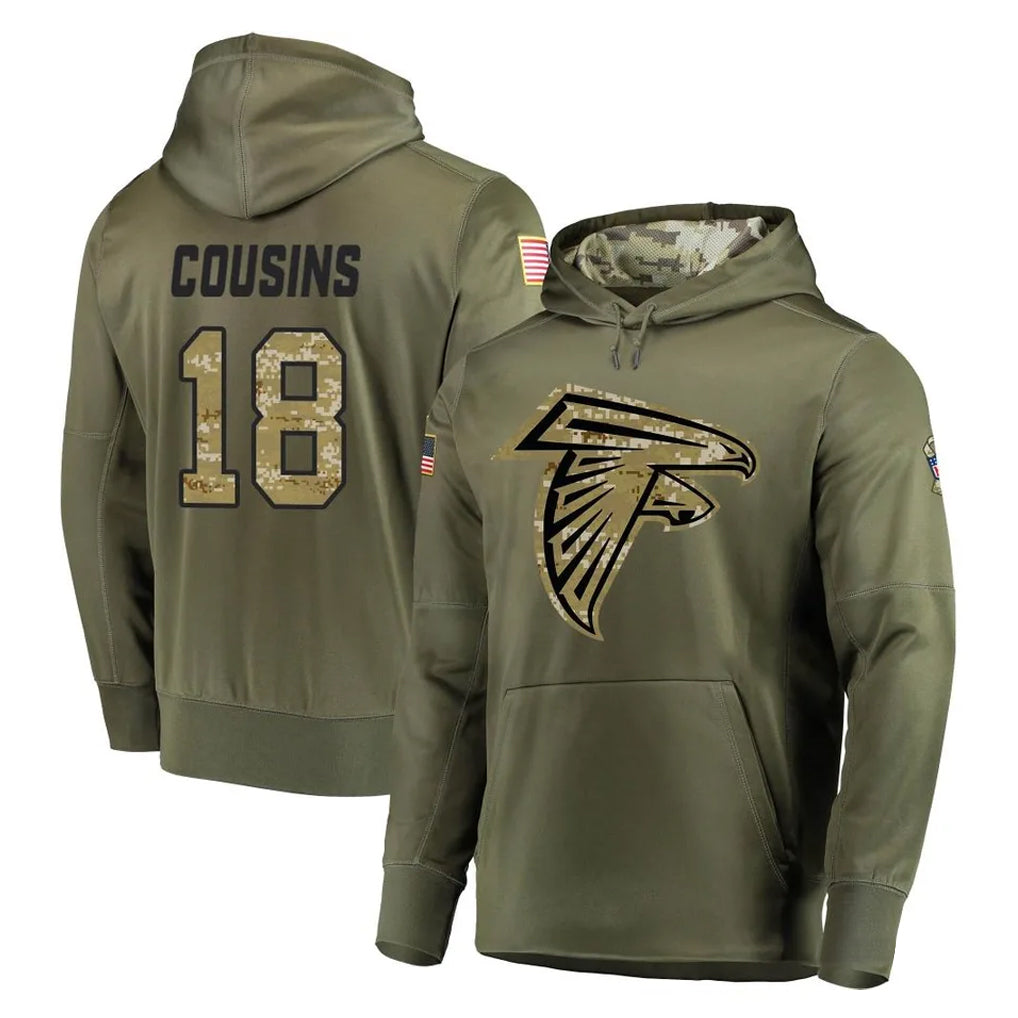 tocy A.Falcons #18 Kirk Cousins Player Olive Salute to Service Club Fleece Hoodie Stitched Jerseys