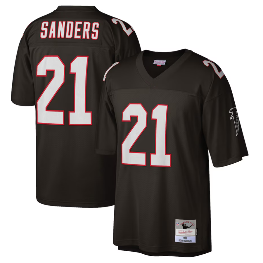 tocy A.Falcons #21 Deion Sanders Mitchell & Ness Black 1992 Retired Player Replica Stitched Jerseys