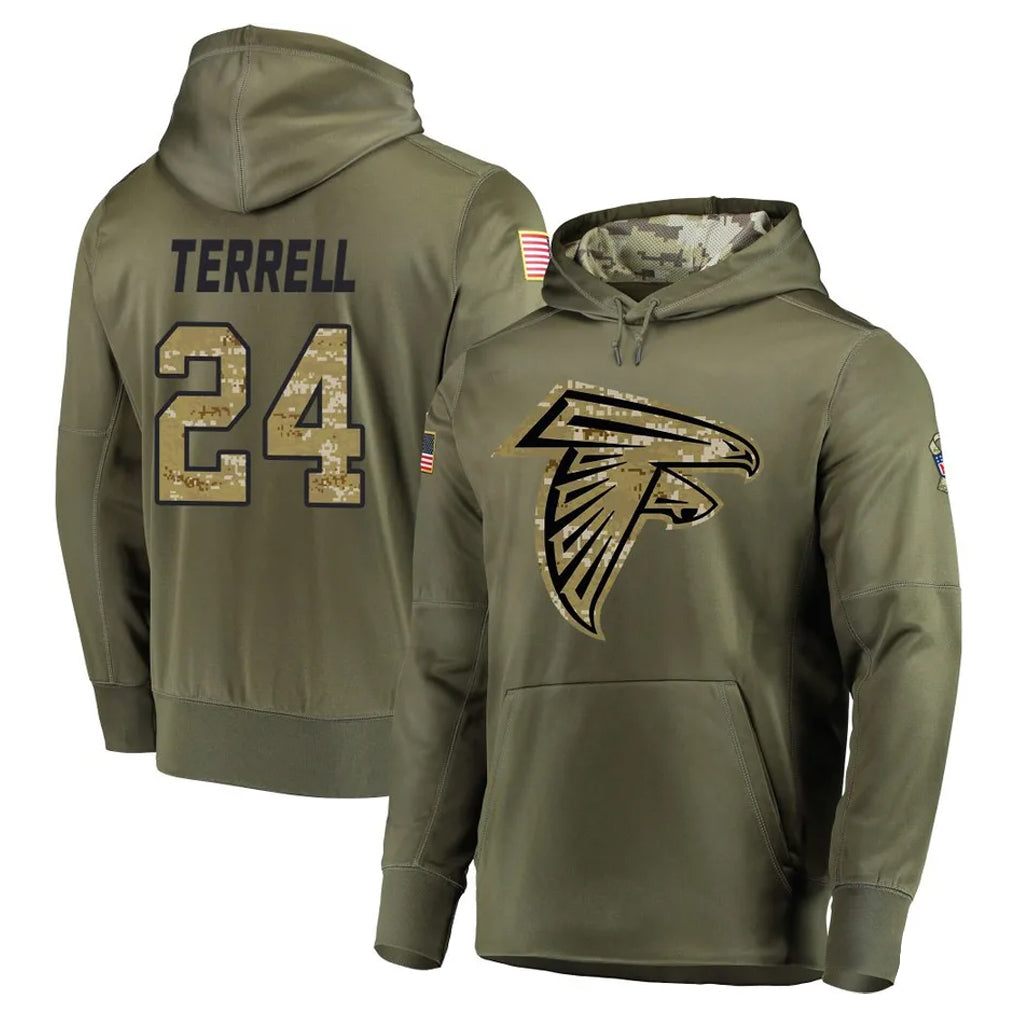 tocy A.Falcons #24 A.J. Terrell Jr. Player Olive Salute to Service Club Fleece Hoodie Stitched Jerseys