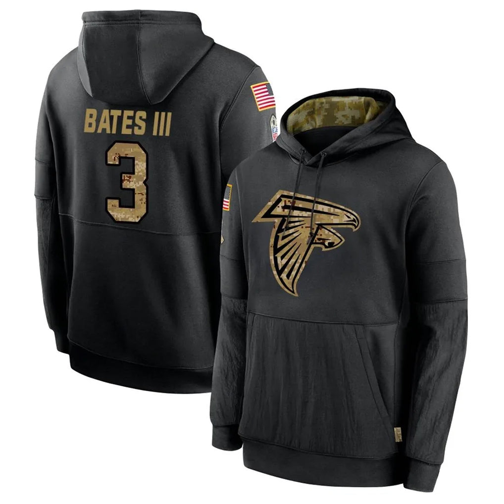 tocy A.Falcons #3 Jessie Bates III Player Black Salute to Service Hoodies Stitched Jerseys