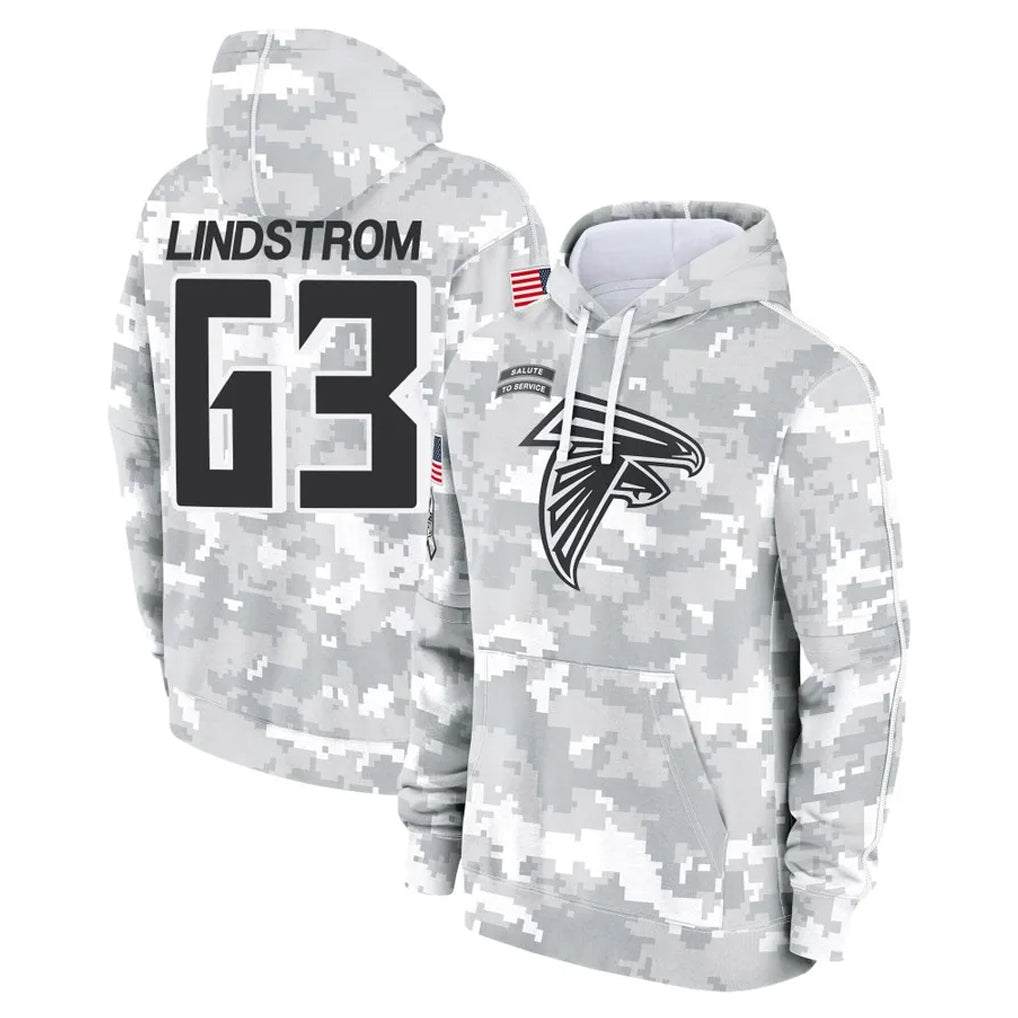 tocy A.Falcons #63 Chris Lindstrom Player Arctic Camo Salute to Service Limited Hoodie Stitched Jerseys