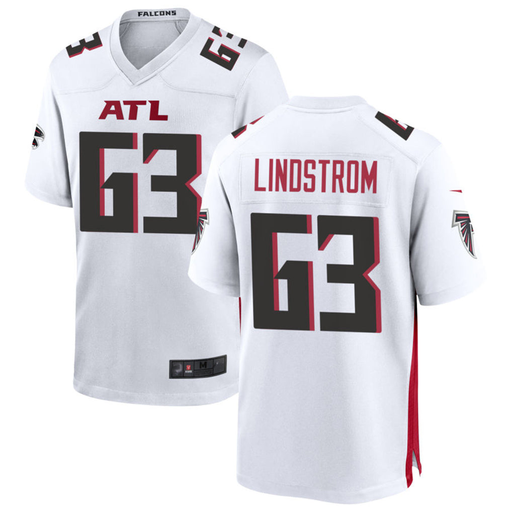 tocy A.Falcons #63 Chris Lindstrom Player White Home Game Stitched Jerseys