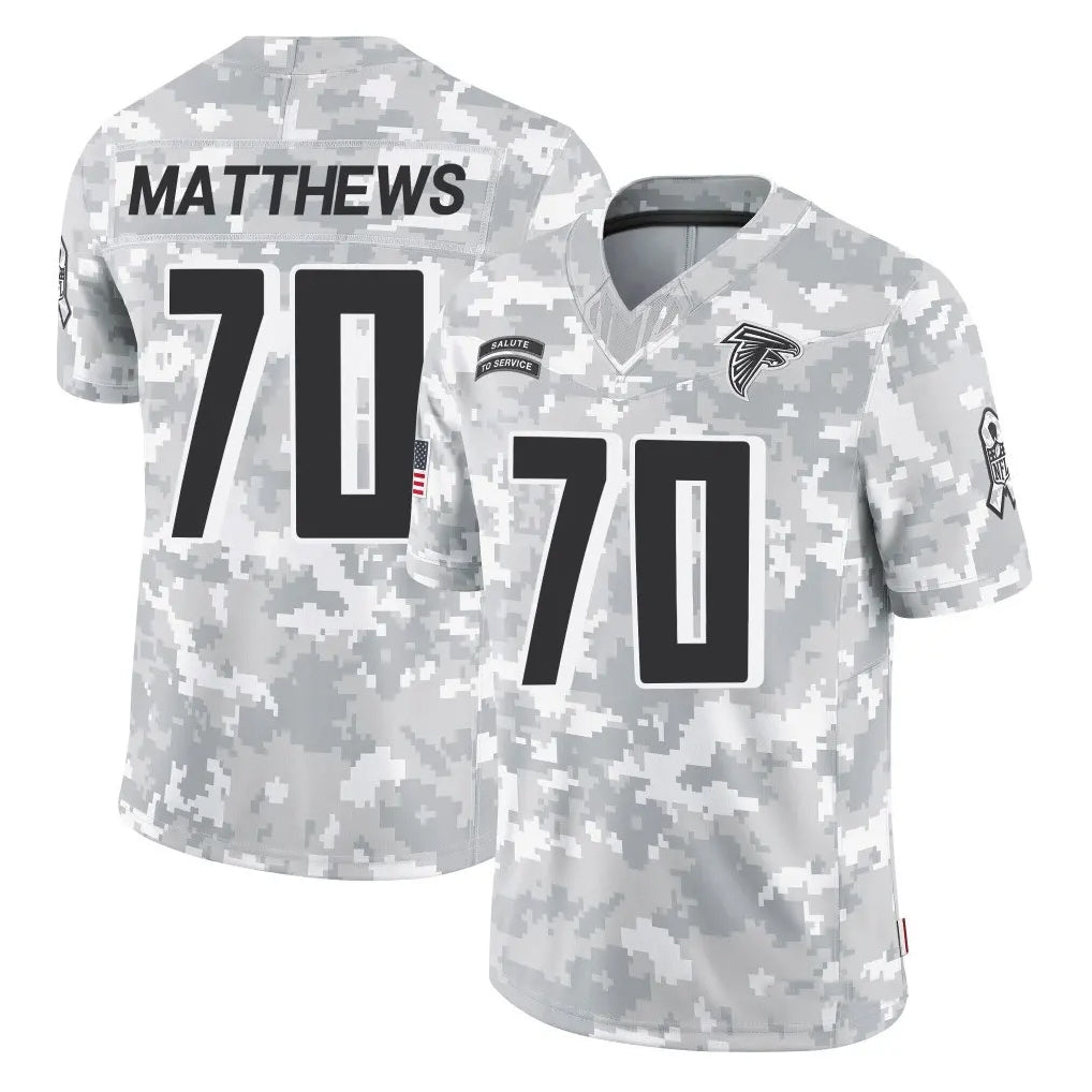 tocy A.Falcons #70 Jake Matthews Player Arctic Camo Salute to Service Limited Stitched Jerseys