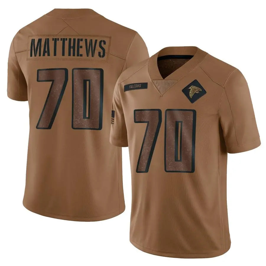 tocy A.Falcons #70 Jake Matthews Player Brown Salute To Service Limited Stitched Jerseys
