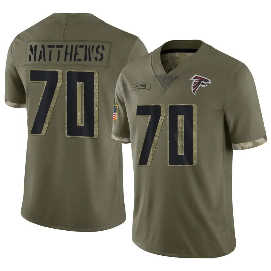 tocy A.Falcons #70 Jake Matthews Player Olive Salute To Service Limited Stitched Jerseys