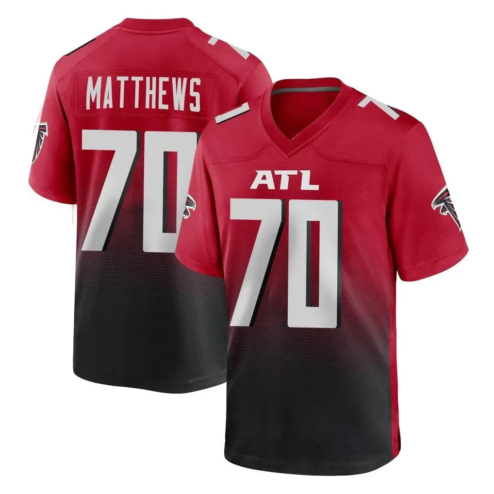 tocy A.Falcons #70 Jake Matthews Player Red Home Game Stitched Jerseys