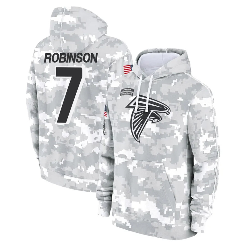 tocy A.Falcons #7 Bijan Robinson Player Camo Arctic Salute to Service Hoodies Limited Stitched Jerseys