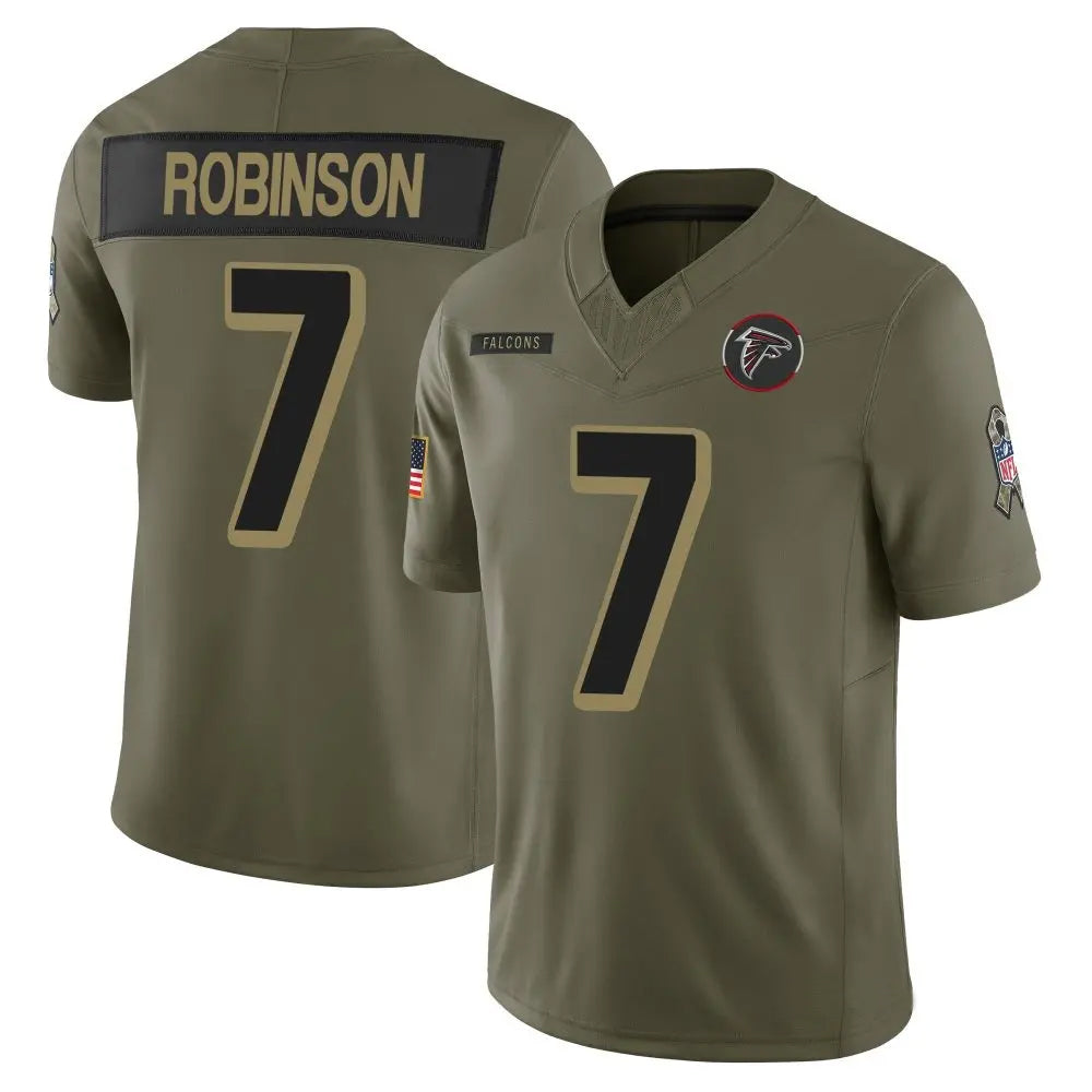 tocy A.Falcons #7 Bijan Robinson Player Olive 2025 Salute To Service Limited Stitched Jerseys