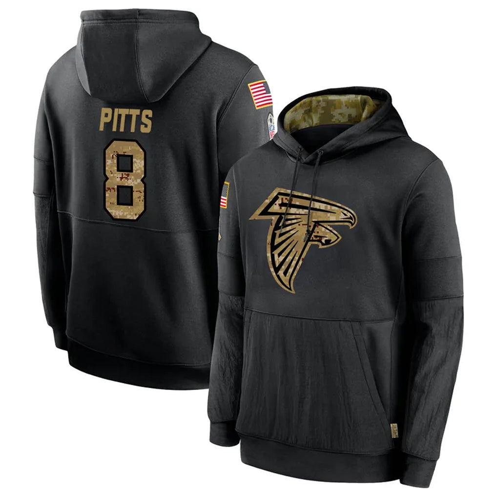 tocy A.Falcons #8 Kyle Pitts Player Salute to Service Limited Black Hoodie Stitched Jerseys
