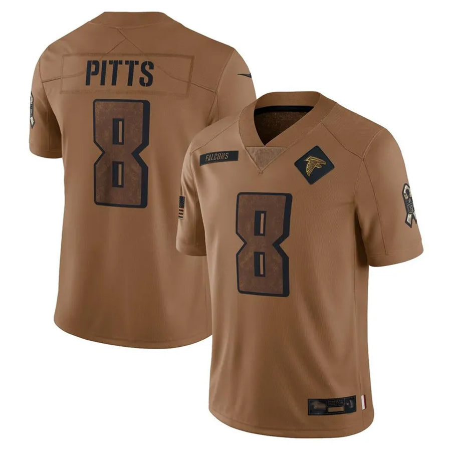 tocy A.Falcons #8 Kyle Pitts Sr. Player Brown Salute To Service Limited Stitched Jerseys