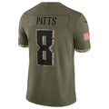 tocy A.Falcons #8 Kyle Pitts Sr. Player Olive Salute To Service Limited Stitched Jerseys