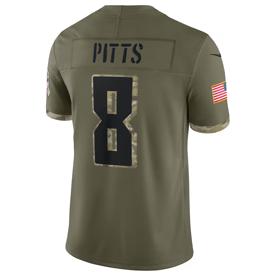 tocy A.Falcons #8 Kyle Pitts Sr. Player Olive Salute To Service Limited Stitched Jerseys