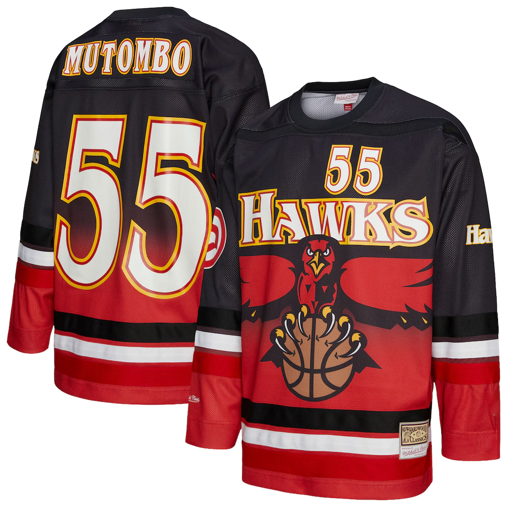 tocy A.Hawks #55 Dikembe Mutombo Mitchell & Ness Red Maxxed Out Fashion Hockey Jerseys