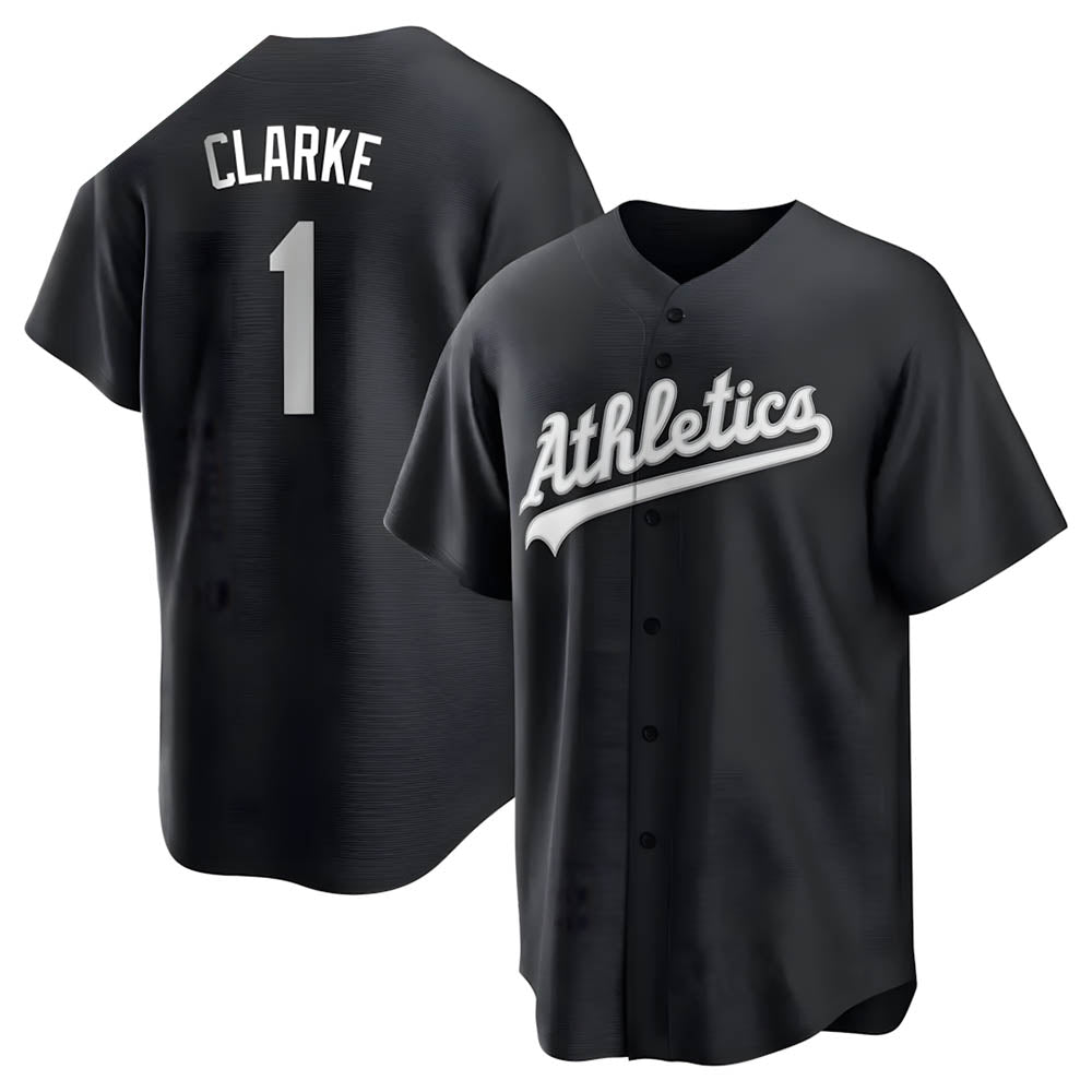tocy Athletics #1 Denzel Clarke player Black&White Replica Stitched Jersey