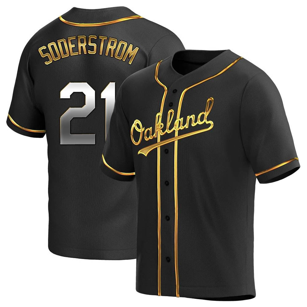 tocy Athletics #21 Tyler Soderstrom Player Black Golden Replica Alternate Stitched Jersey