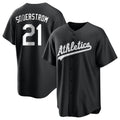 tocy Athletics #21 Tyler Soderstrom Player Black&White Replica Stitched Jersey