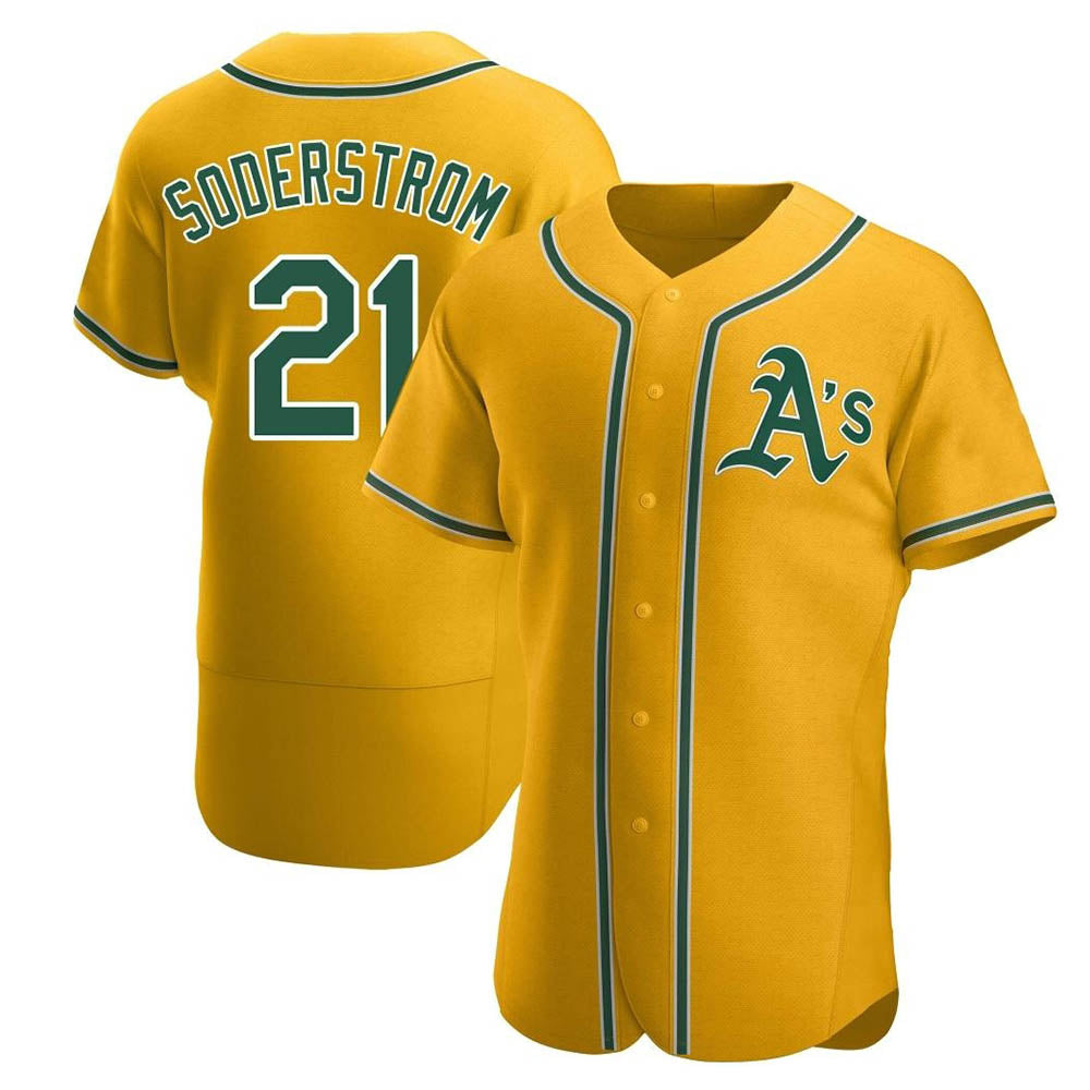 tocy Athletics #21 Tyler Soderstrom Player Gold Authentic Alternate Stitched Jersey