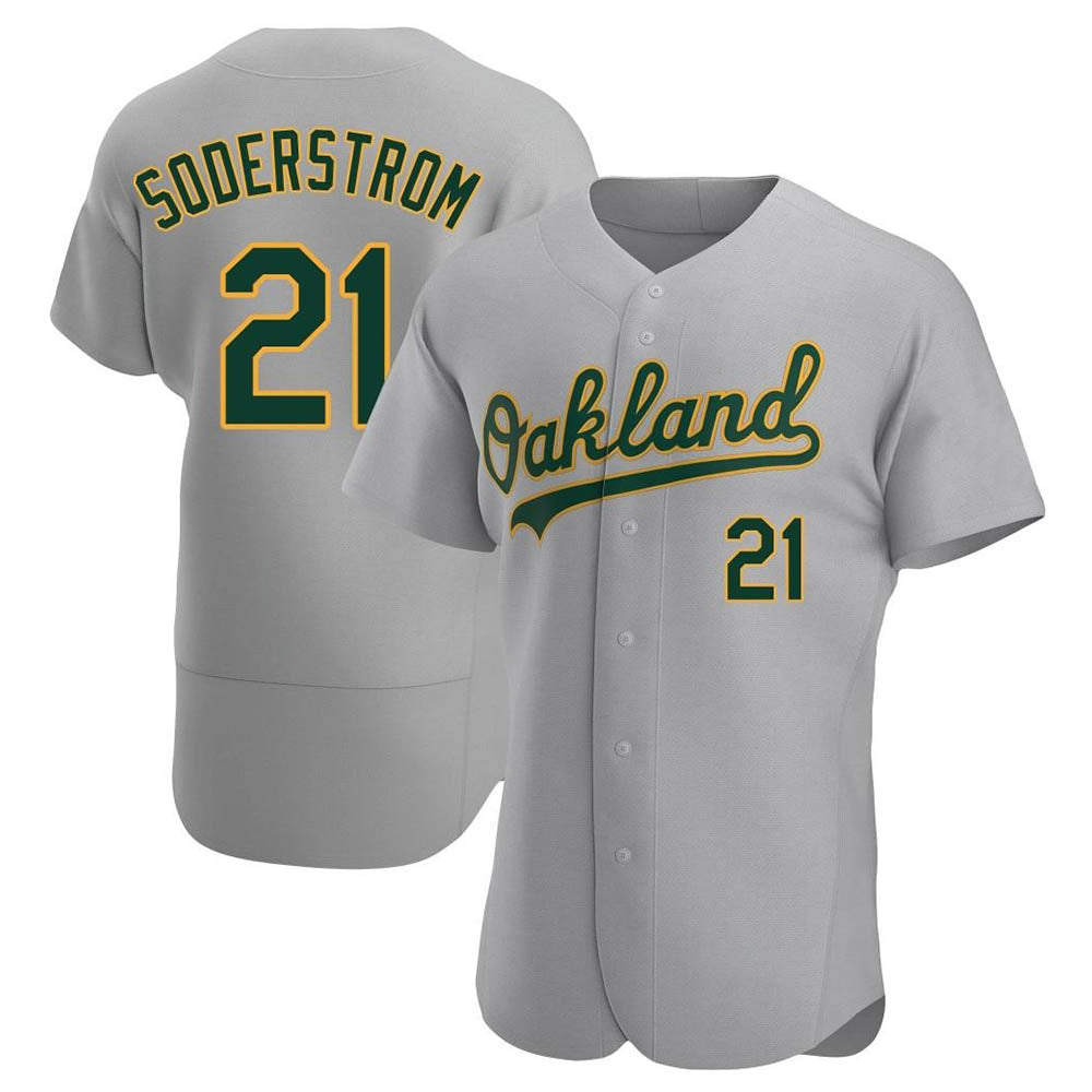tocy Athletics #21 Tyler Soderstrom Player Gray Authentic Road Stitched Jersey