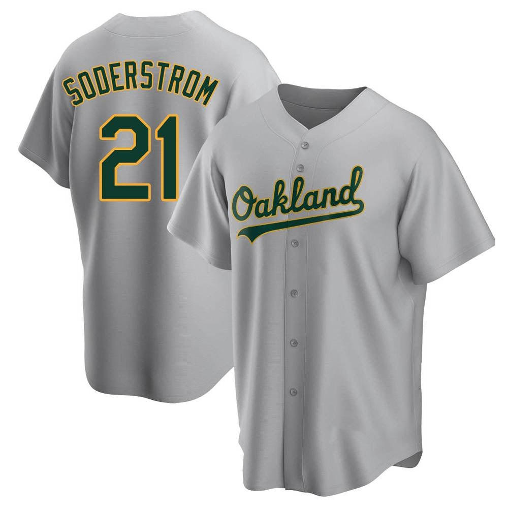 tocy Athletics #21 Tyler Soderstrom Player Gray Replica Road Stitched Jersey