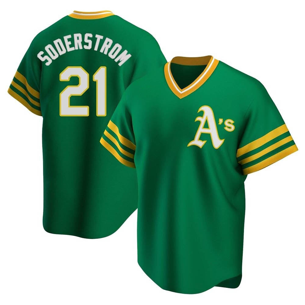 tocy Athletics #21 Tyler Soderstrom Player Green Replica Cooperstown Collection Stitched Jersey