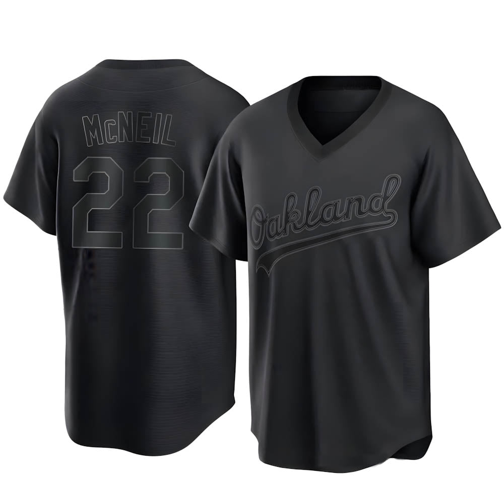 tocy Athletics #22 Jeff McNeil player Black Replica Pitch Fashion Stitched Jersey