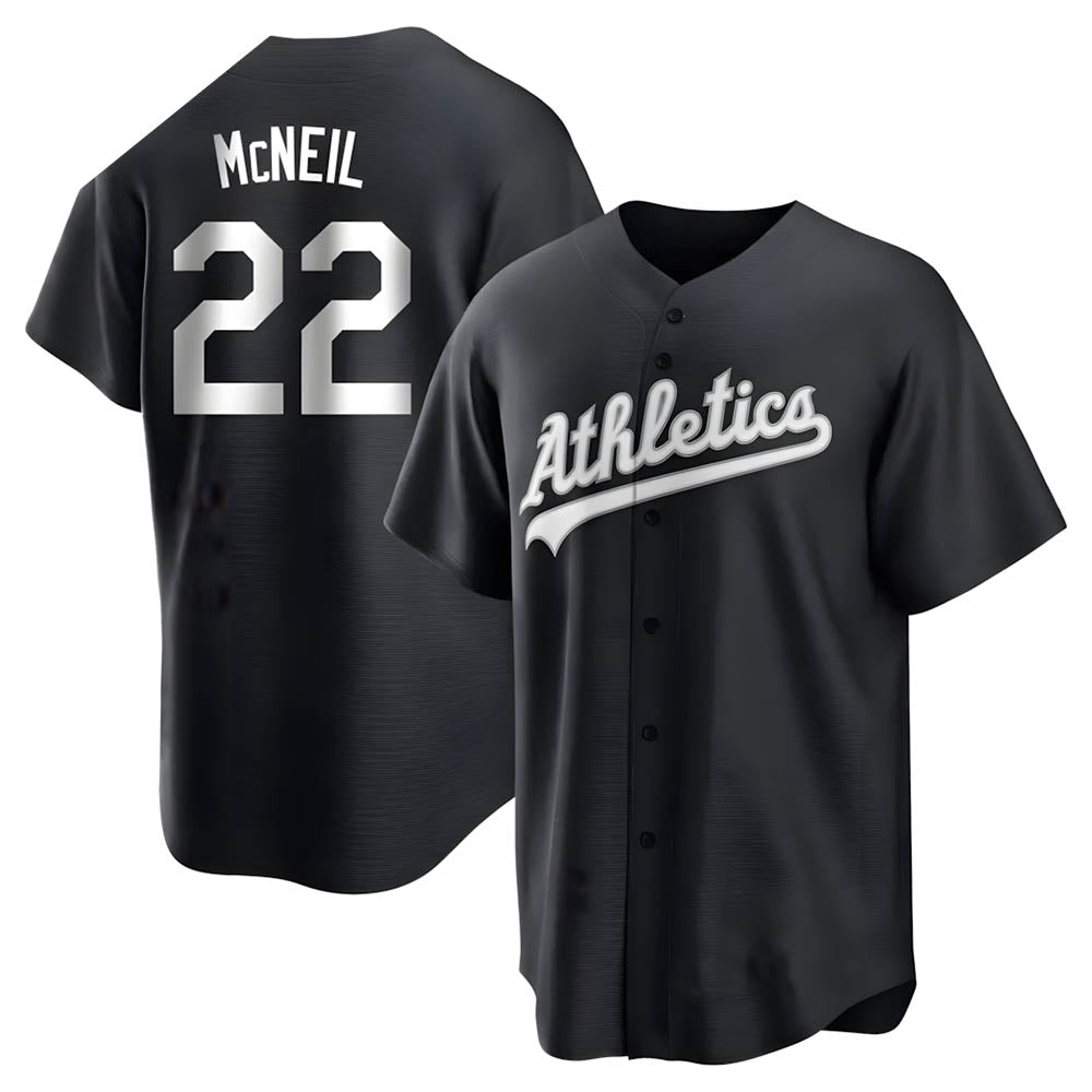 tocy Athletics #22 Jeff McNeil player Black&White Replica Stitched Jersey