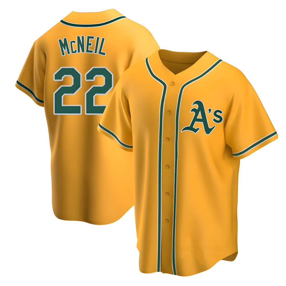 tocy Athletics #22 Jeff McNeil player Gold Replica Alternate Stitched Jersey
