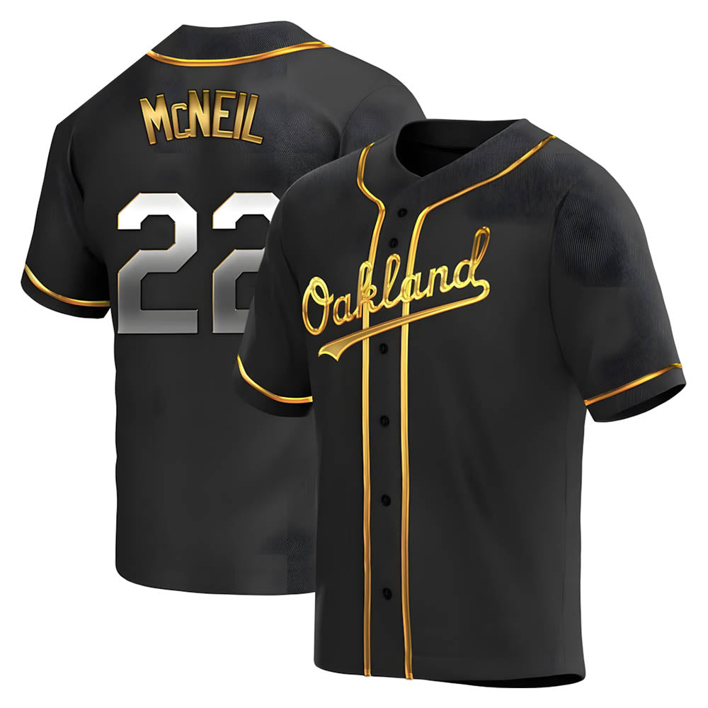 tocy Athletics #22 Jeff McNeil player Gold Replica Black en Alternate Stitched Jersey