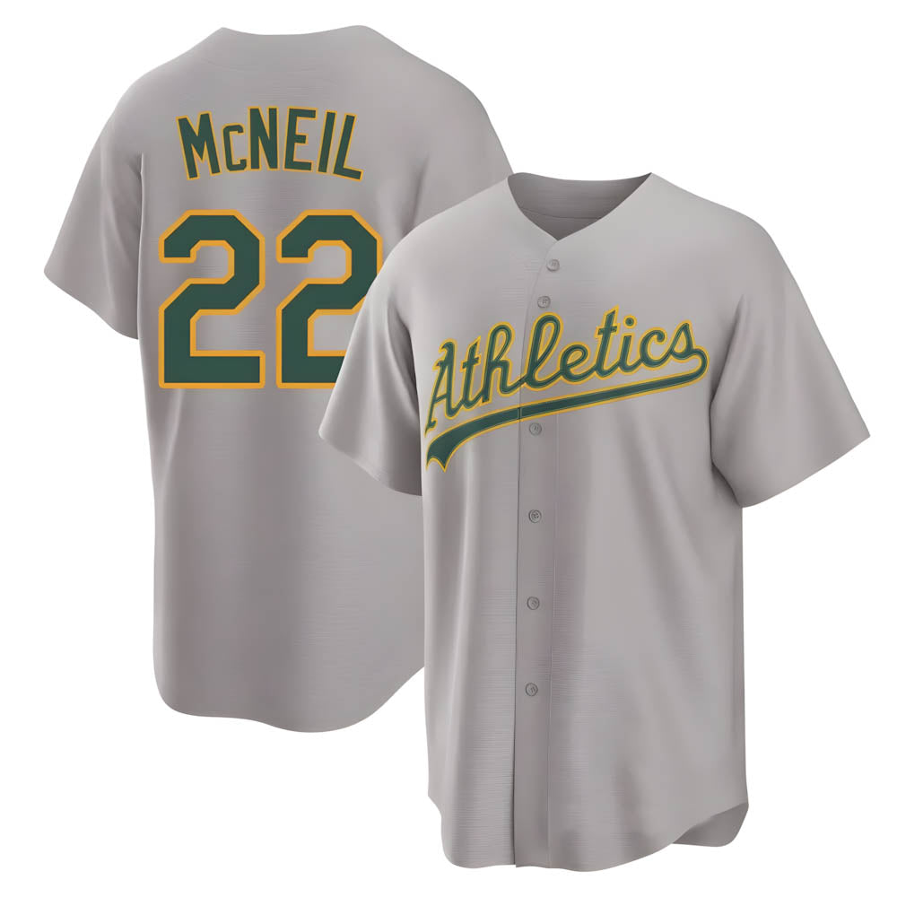 tocy Athletics #22 Jeff McNeil player Gray Replica Away Stitched Jersey