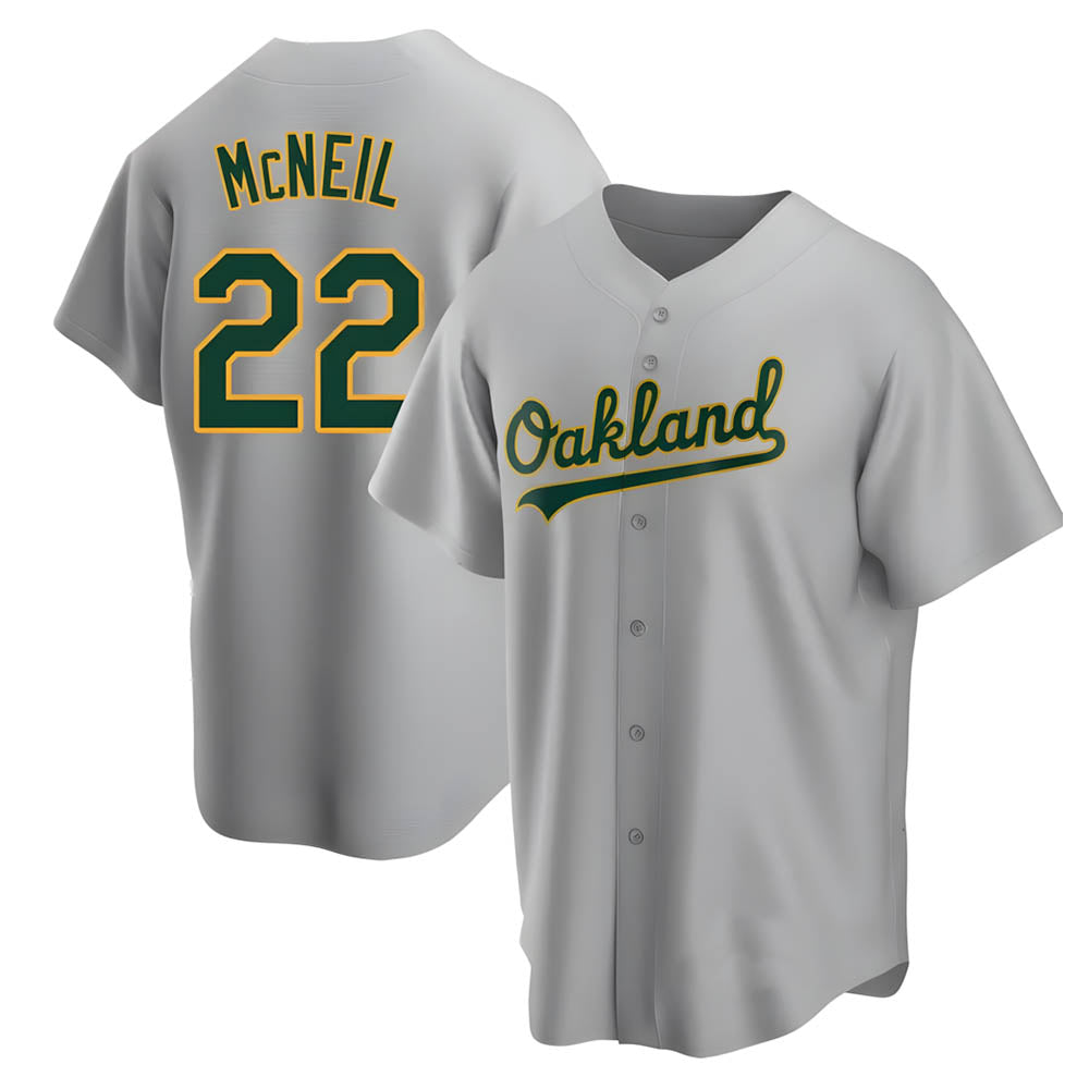 tocy Athletics #22 Jeff McNeil player Gray Replica Road Stitched Jersey