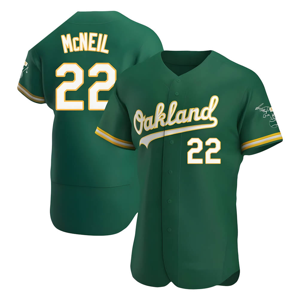 tocy Athletics #22 Jeff McNeil player Green Authentic Kelly Alternate Stitched Jersey