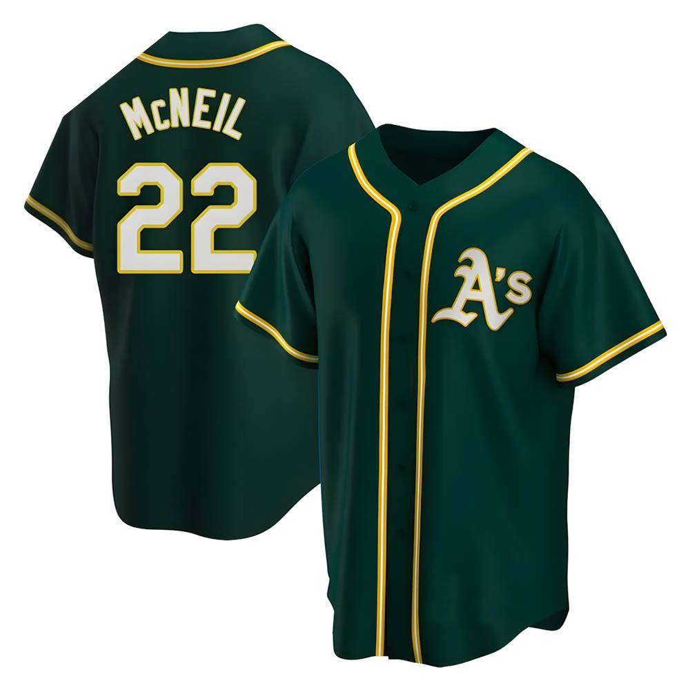 tocy Athletics #22 Jeff McNeil player Green Replica Alternate Stitched Jersey