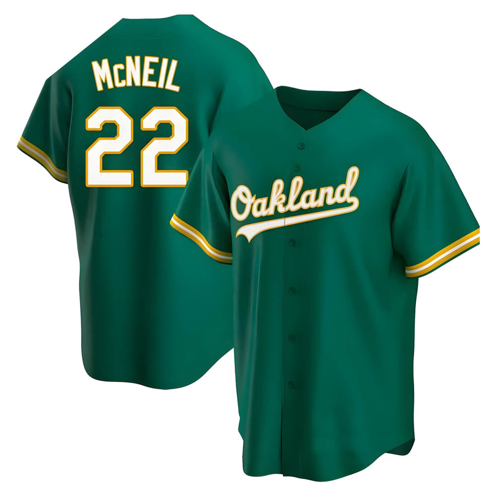 tocy Athletics #22 Jeff McNeil player Green Replica Kelly Alternate Stitched Jersey