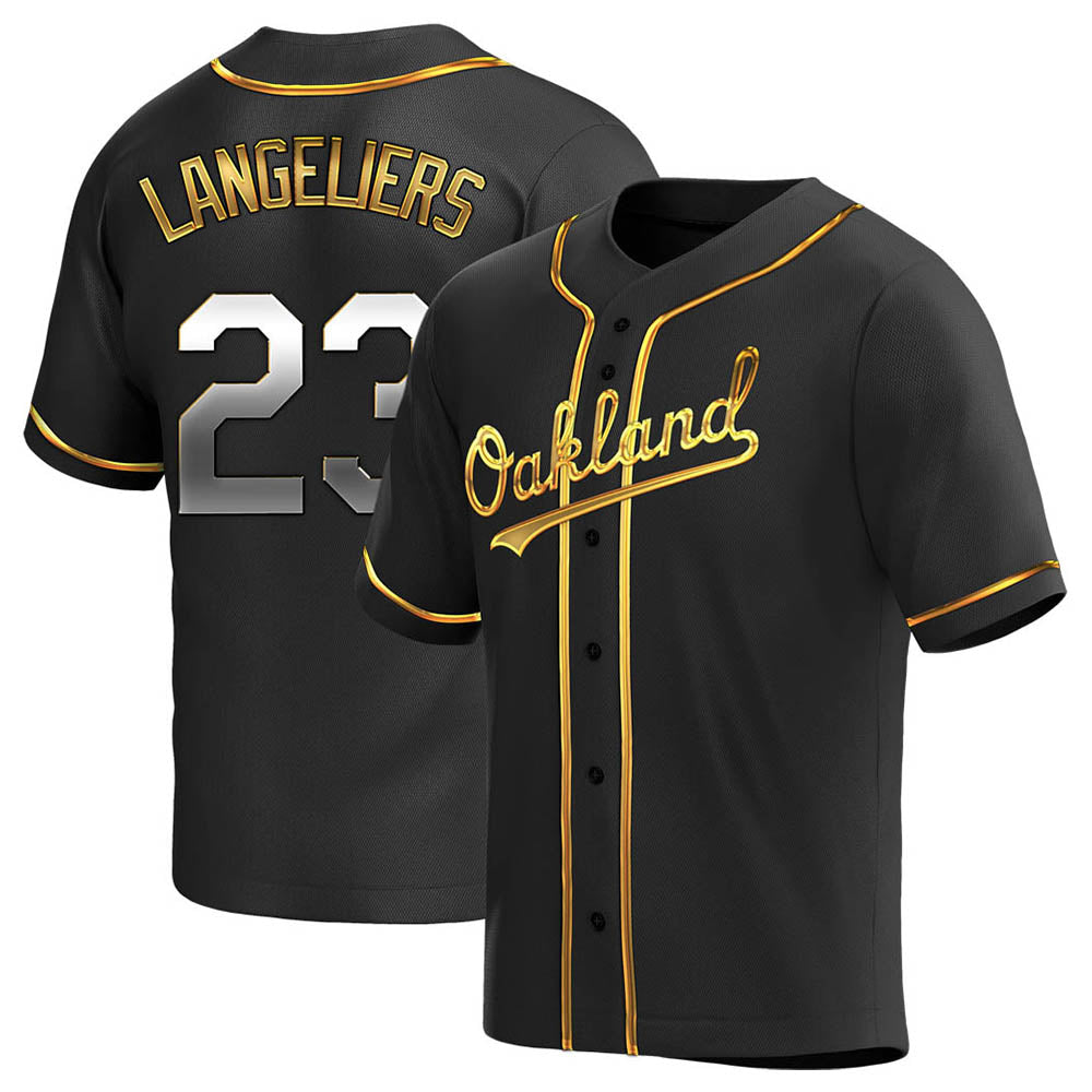 tocy Athletics #23 Shea Langeliers Player Black Golden Replica Alternate Stitched Jerseys