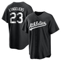 tocy Athletics #23 Shea Langeliers Player Black&White Replica Stitched Jerseys