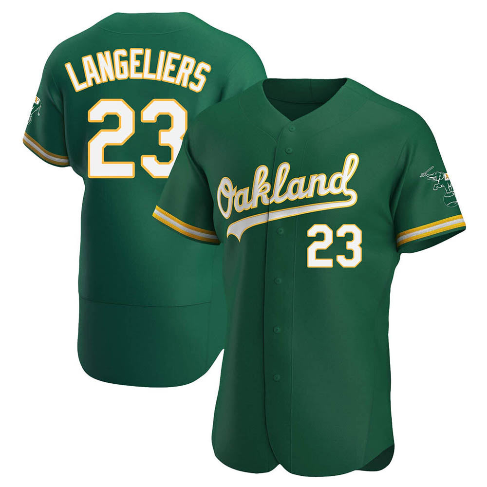 tocy Athletics #23 Shea Langeliers Player Green Authentic Kelly Alternate Stitched Jerseys